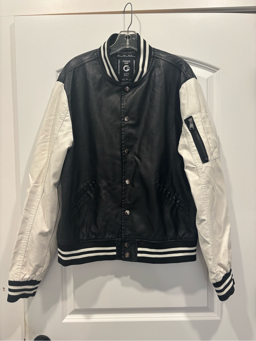 Black & White Varsity Bomber Jacket by Fried NYC